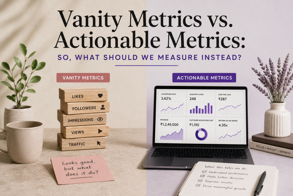 Vanity metrics vs actionable metrics comparison for digital marketing